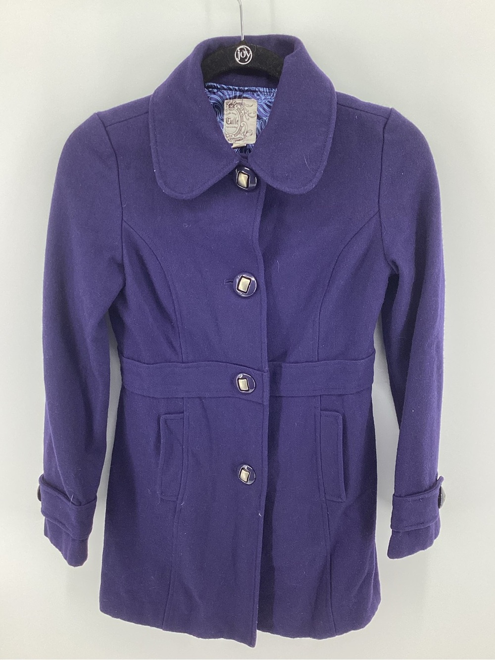 Tulle Blue Wool-Blend Pea Coat with Button Front